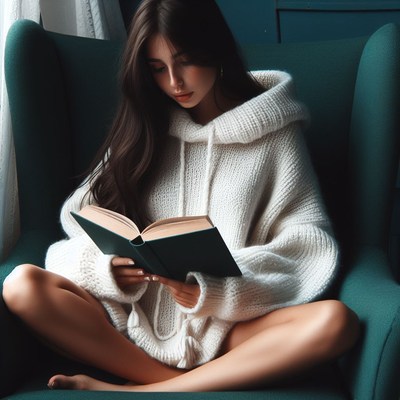 Woman reading in green chair