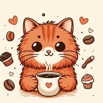 Cute cat enjoying coffee