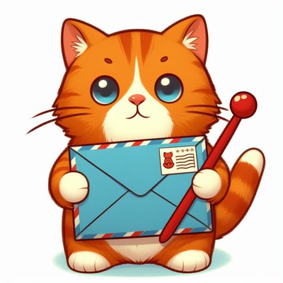 Orange cat holding mail