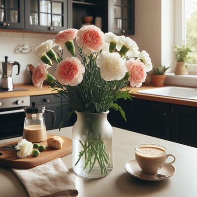 Kitchen table carnation bouquet