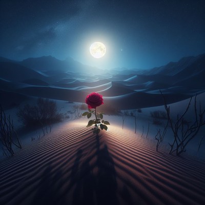 Rose in desert moonlight