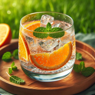 Orange and mint sparkling water drink