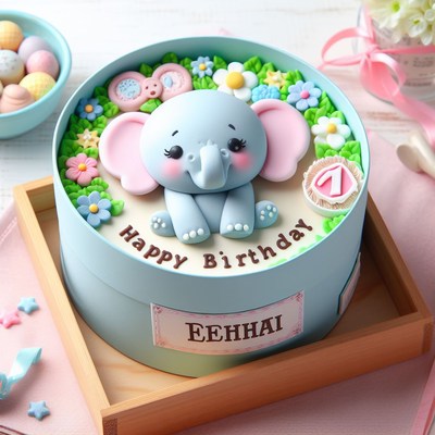 Elephant birthday cake with flowers