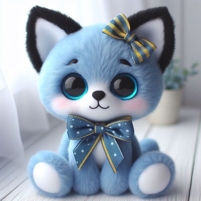 Blue plush toy fox sitting