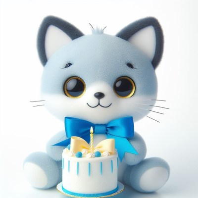 Plush cat birthday cake