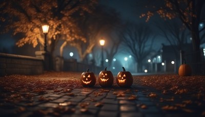 Jack-o'-lanterns on a fall night