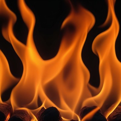 Orange flames burning over embers