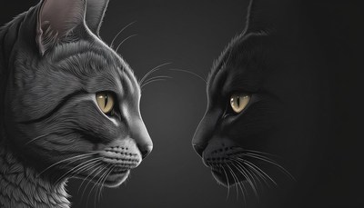 Black and grey cats face off