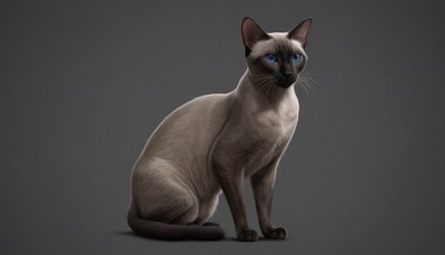 Siamese cat sitting on gray background