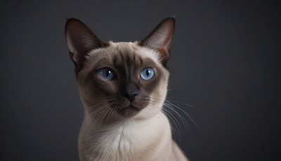 Siamese cat portrait against grey background