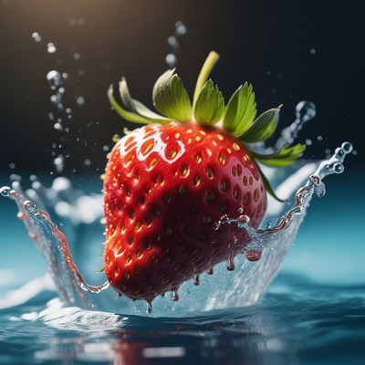 Strawberry splashing in water