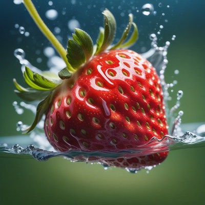 Strawberry splashing into water