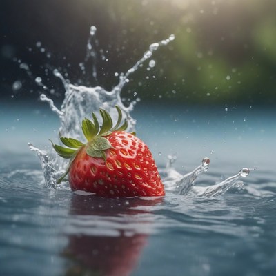 Strawberry splashing in water