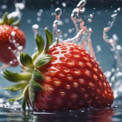 Strawberry splashing in water