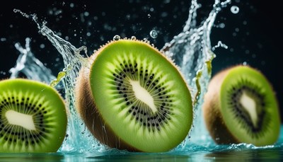 Kiwi fruit splashing in water