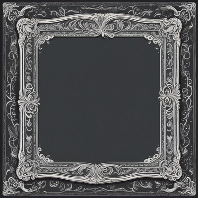 Ornate silver frame on black background