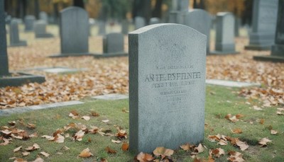 Gravestone in autumn cemetery