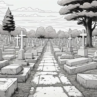 Graveyard path on a cloudy day