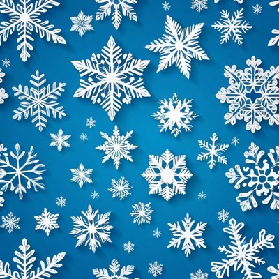 White snowflakes on blue background
