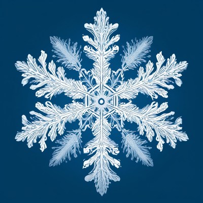 Intricate snowflake on blue background