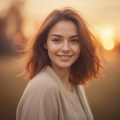 Woman smiling at sunset