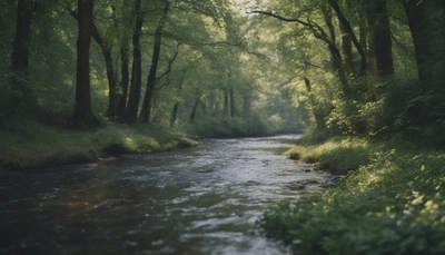 Forest stream in the morning sun