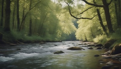 Forest river on a sunny day