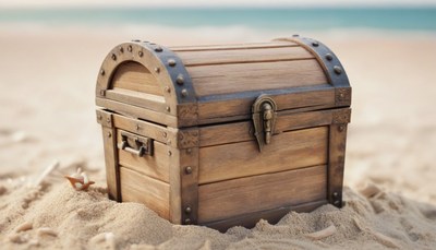 Wooden treasure chest on beach