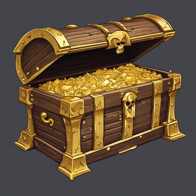 Open wooden treasure chest full of gold