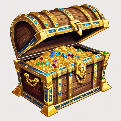 Open treasure chest with gold and gems