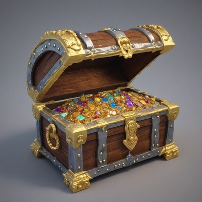 Open treasure chest with gold and jewels