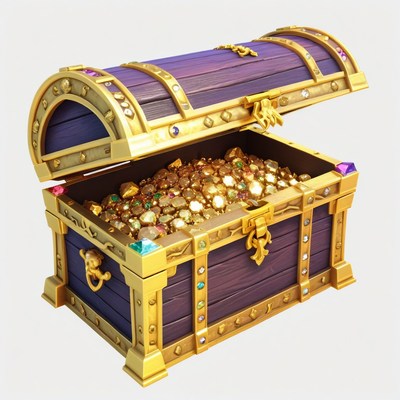 Open treasure chest with gold and jewels