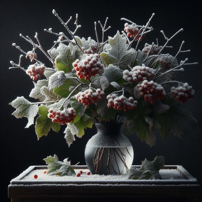 Snowy berries in vase