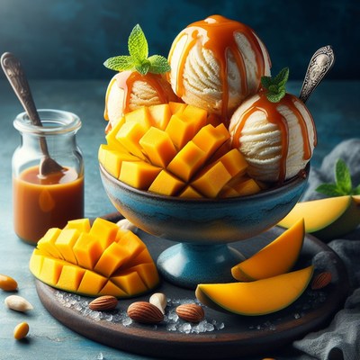 Mango and vanilla ice cream dessert