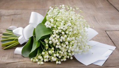 Lily of the valley bouquet on wood