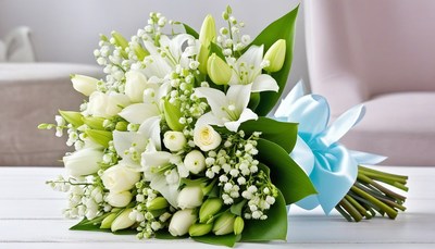 White lily and lily of the valley bouquet