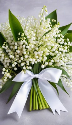 Lily of the valley bouquet with white ribbon