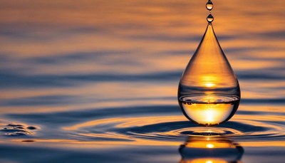 Water drop at sunset
