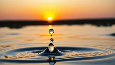 Water droplet sunset reflection