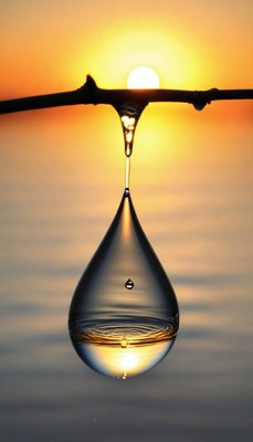 Sunset reflected in water drop