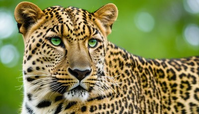 Leopard portrait in green