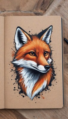 Fox head sketch in notebook