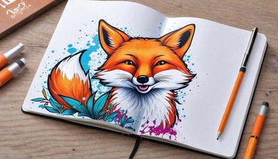 Fox drawing in sketchbook