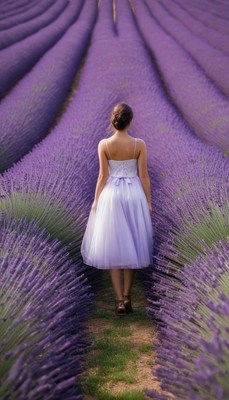 Woman walking through lavender field