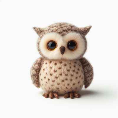 Knitted owl toy on white background