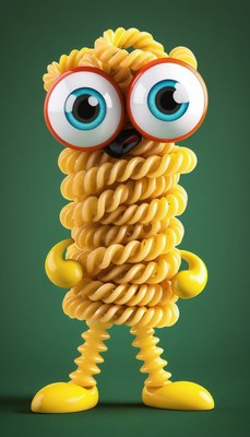 Pasta character standing on green background