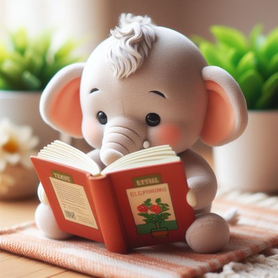 Plush elephant reading book