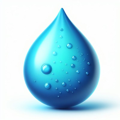 Blue water drop with droplets