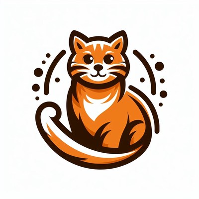 Orange cat sitting with tail curled