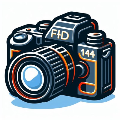 Camera illustration with f+d logo
